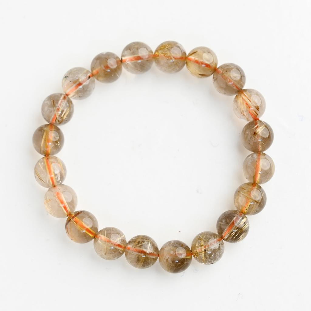 Eigado Rutilated Quartz 10mm 16cm Wrist Limited Natural Power Prayer Good Luck Feng Shui Bracelet, Stone, Circumference, One-of-a-Kind, Edition,