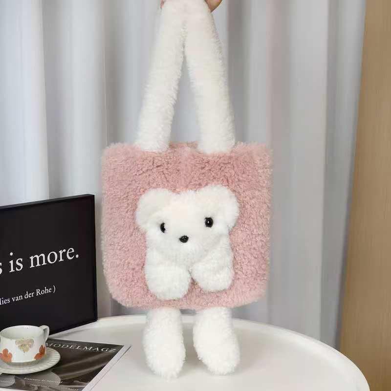 Women's Commuter Faux Fur Alpaca Wool Plush Tote - Large Capacity Crossbody Shoulder Bag