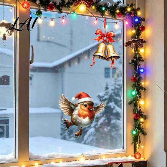 Redbreast Wall Stickers Christmas Window Static Sticker Decorative Reusable Decal PVC Festive Waterproof Mural Decor Holiday Cling for Home