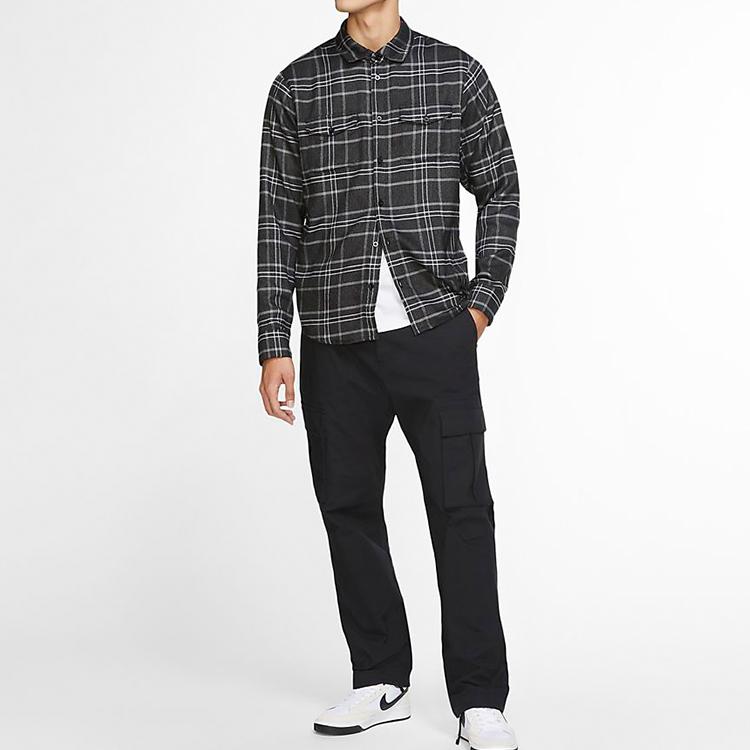Nike SB Checkered Skateboard Casual Shirt Jacket Men Tops Black CK5316-010
