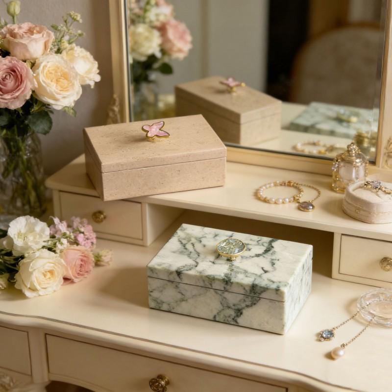 Marble-Style Jewelry Box With Lid Dresser Entryway Key Storage Modern Minimalist Small Organizer