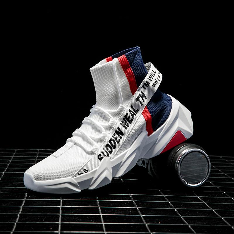 Large size high-top fly-woven sneakers men's trend socks shoes fashion trend men's shoes summer spot