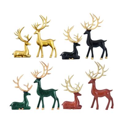 Set di 2 Sculture Festive di Renne Resina Statuette di Cervi Natalizi Decorazioni per Tavolo Caminetto e Esposizione Festiva