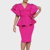 African Style Elegant Solid Color Ruffle Party Dress