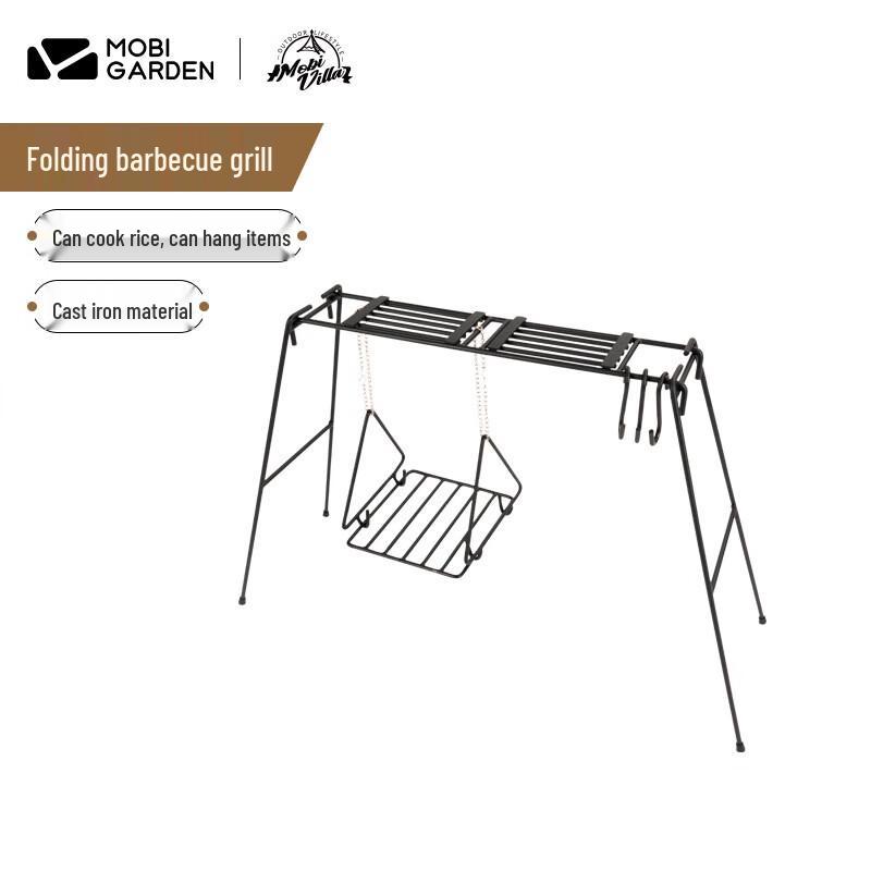 MOBIGARDEN Outdoor Portable Cast Iron Folding BBQ Grill