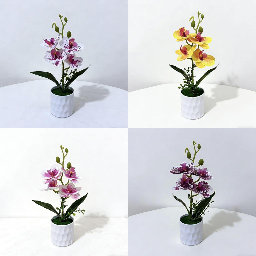 Butterfly Orchid Faux Plant With Handcrafted Plastic Base For Office Decor