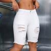Neue Sommer-Jeansshorts für Damen, einfarbig, zerrissen, schmal geschnitten, formend, knielang