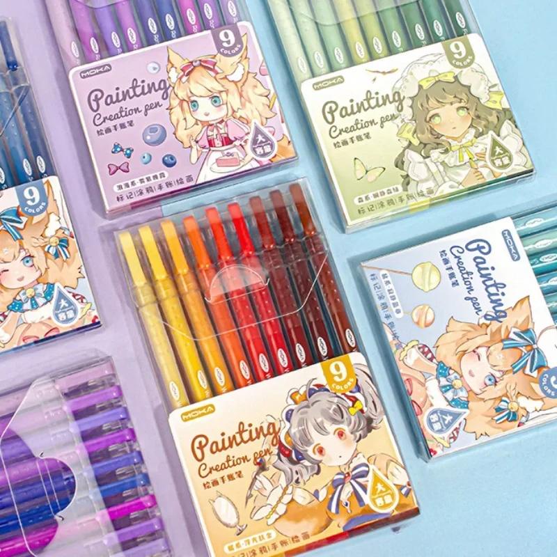 Lot de 9 stylos à encre gel pour scrapbooking, dégradé de couleurs, 0,5 mm, lisses et colorés, pour écrire, fournitures pour étudiants