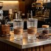 Shangqi Striped Glass Cup with Lid and Straw