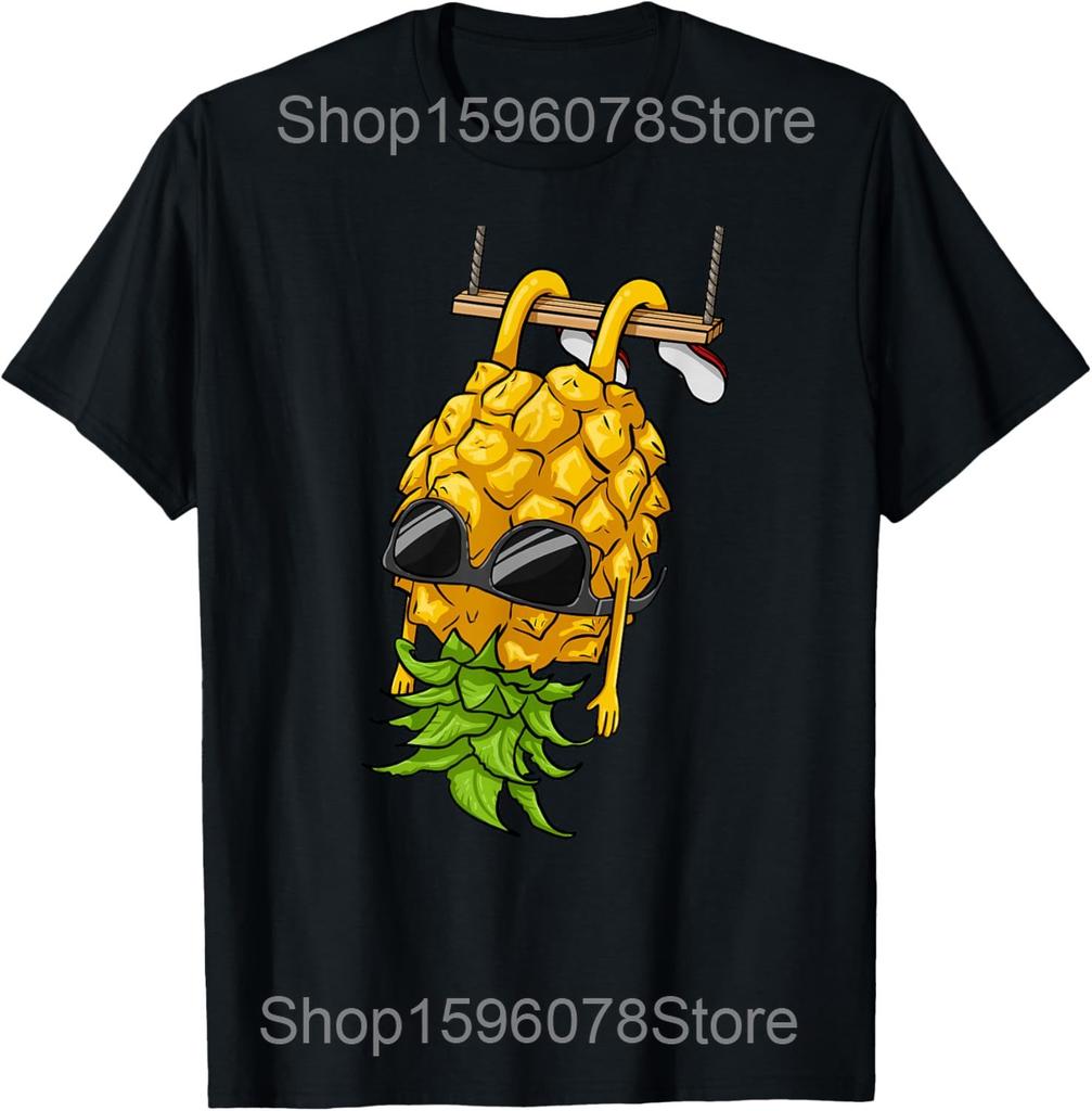 Ananas auf dem Kopf Wo ist die Party T-Shirts Herren Baumwolle Humor Streetwear T-Shirt Kurzarm Unisex Lockere Kleidung