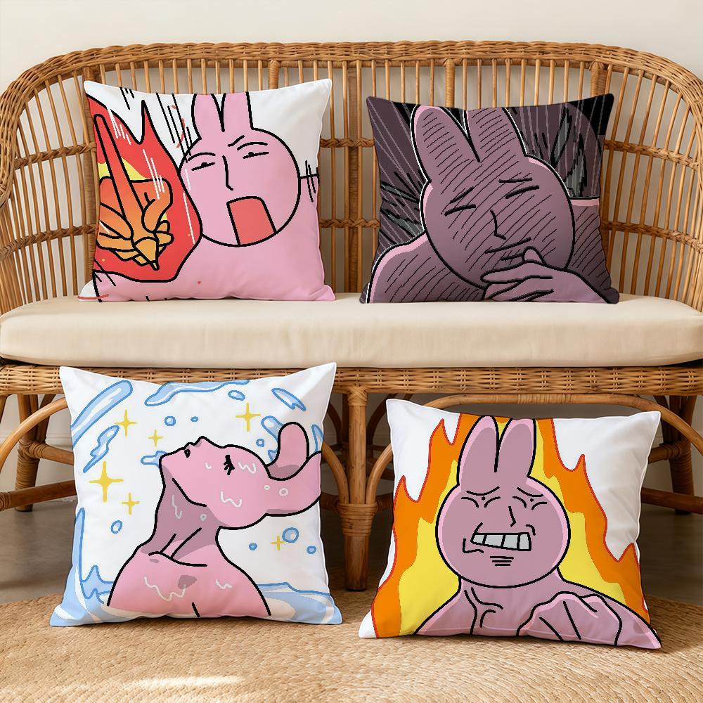 My F-Friend Pink Rabbit Cartoon Cushion Cover Square Decorative Throw Pillow Case Sofa Bed Living Room Birthday Anniversary