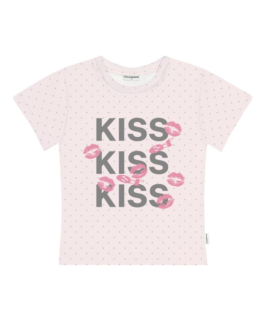 ESCAPEFROM Kiss Kiss Kiss Print Dot Slim Fit Short Sleeve T-Shirt Pink
