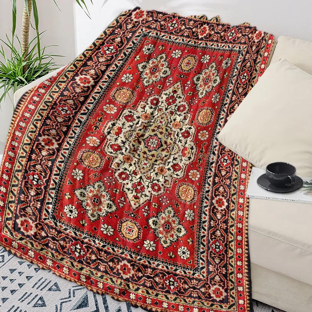 Winter Warm Soft Plush Throw Blanket - Vintage Indian Bohemia Flower Design for Sofa Bed, Nice Holiday Gifts