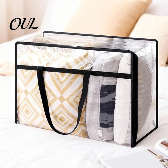 Dust Proof Closet Storage Bin Clear Clothes Bag with Zipper, 40L Capacity Reinforced Handles Moving Bag, Under Bed for Comforters Foldable PVC