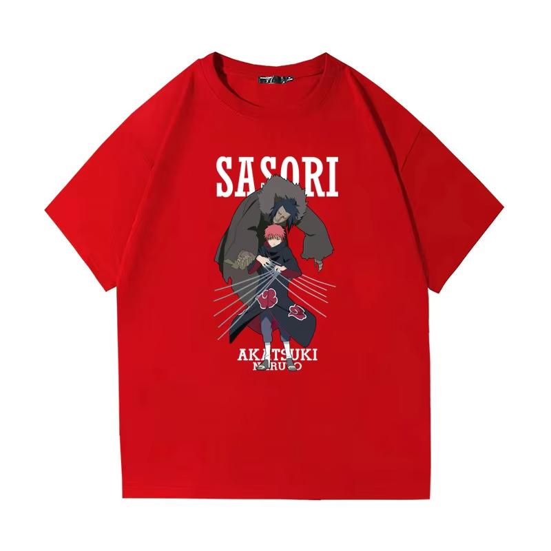 Japanese Anime Peripheral Naruto Unisex Tshirt Pure Cotton Cartoon Print Fashion Vintage New Casual Short Sleeved Top Hip Hop L