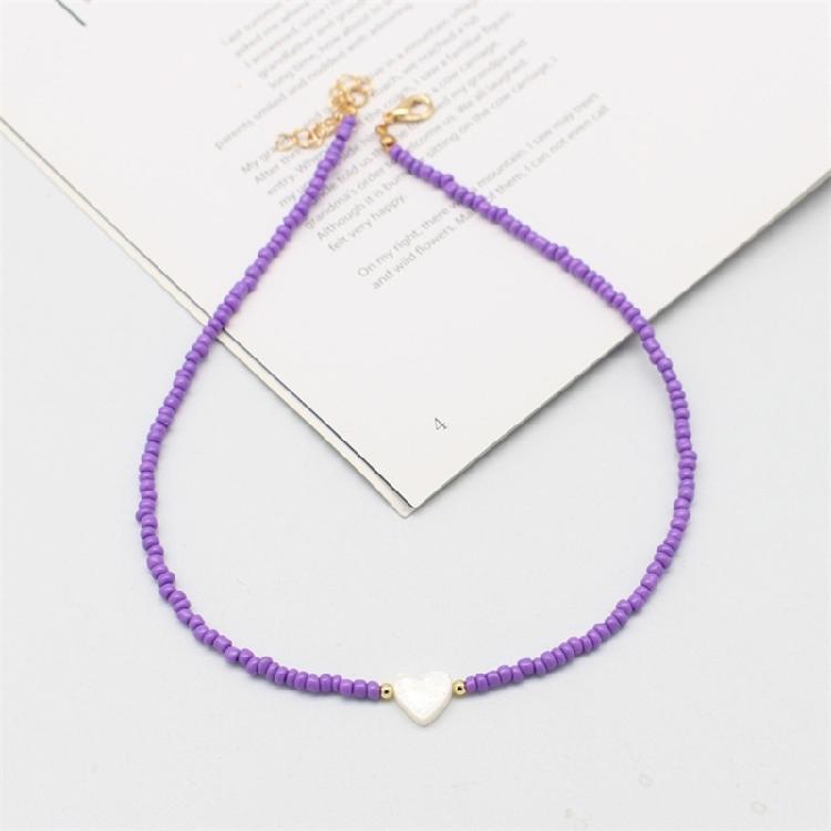 Delicate Bead Chokers Necklace Summer Bohemian Beaded Necklace Y2K Heart Shell-Charm Bead Chokers Necklace Summer