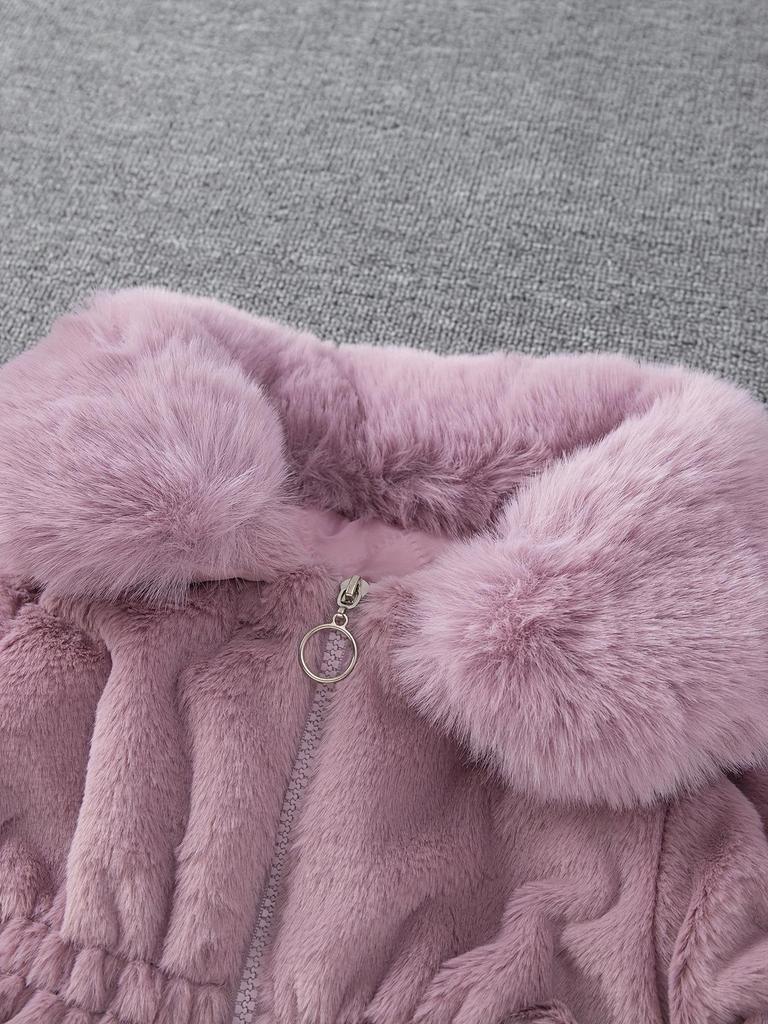 Girls' Autumn/Winter Faux Fur Pom-Pom Sweater Jacket