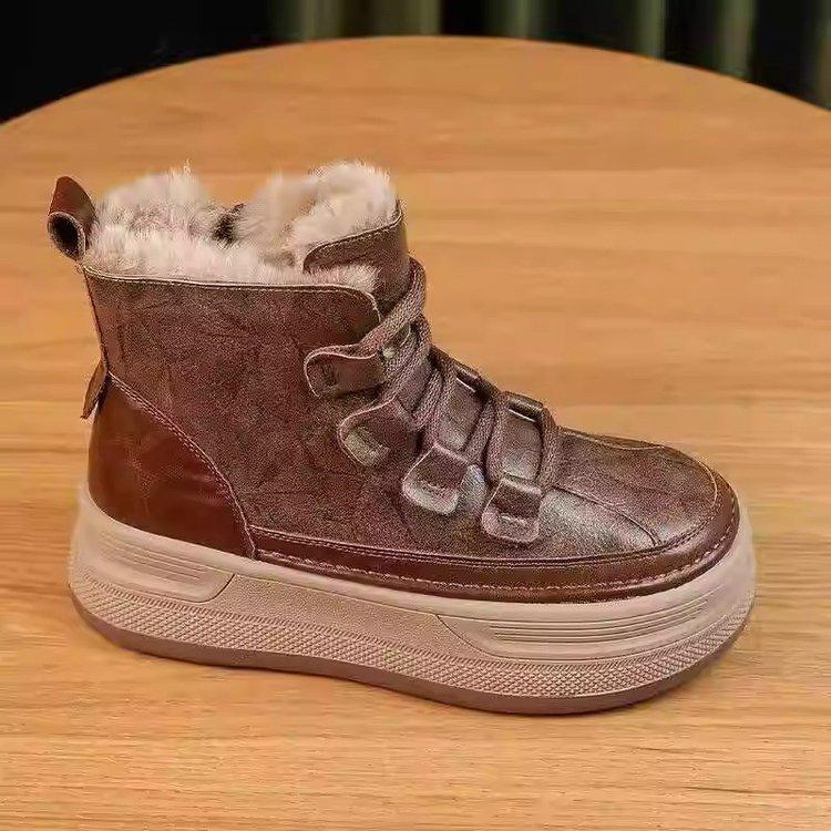 Thick-soled Heightening Snow Boots Women's Medium Tube Winter 2025 New Velvet Warm Short Boots Waterproof and Non-slip Cotton Shoes