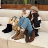 Square Head Inner Height-increasing Short Boots, Autumn and Winter New Rear Zipper with Skirt Rear Zipper Short Boots