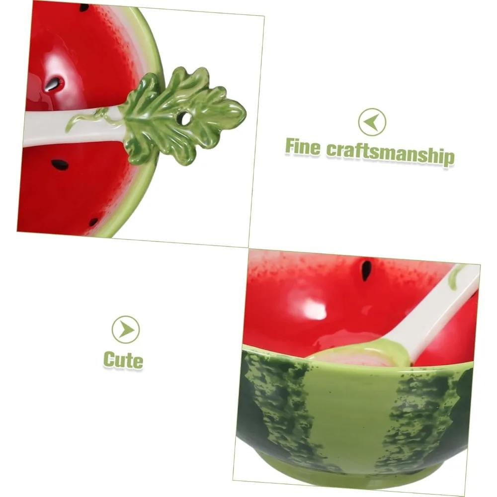 Ceramic Fruit Shaped Bowl with Spoon Watermelon Dishes Kitchen Decoration Serving Bowl for Soup Cereal Ice Cream Salad Dessert
