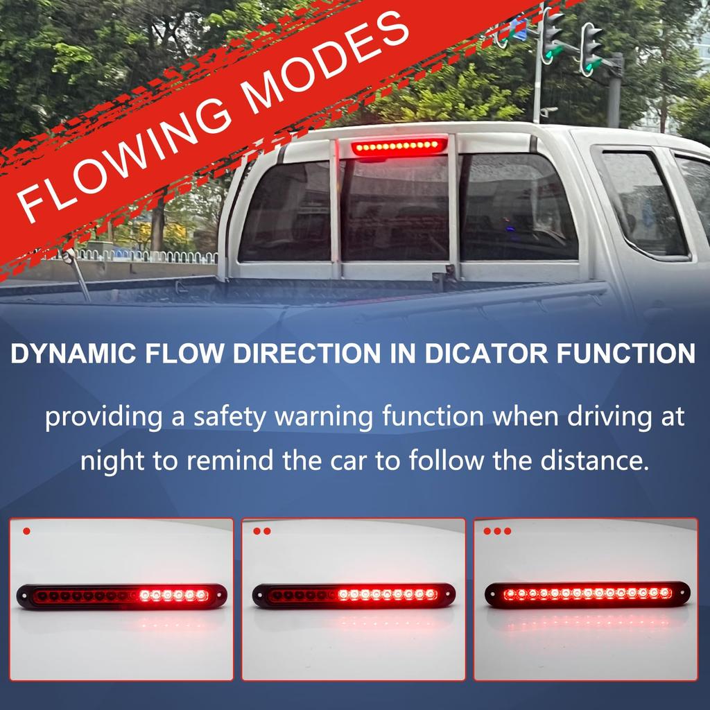 High Mount Stop Lamp 12V 24V Flowing Red High Brightness 15 LEDs for Cars Stop Lamp Brake Lamp Tail Lamp Auxiliary Brake Truck Bus Trailer Tank Truck