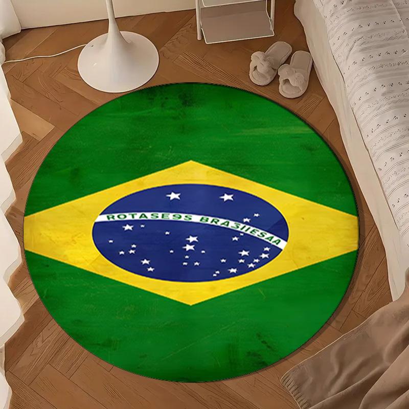 Brazilian Flag Artwork Round Rug for Livingroom,Bedroom, Palyroom, Chair Rug, Area rug, Circle Carpet, Large Size Fan Christmas gift
