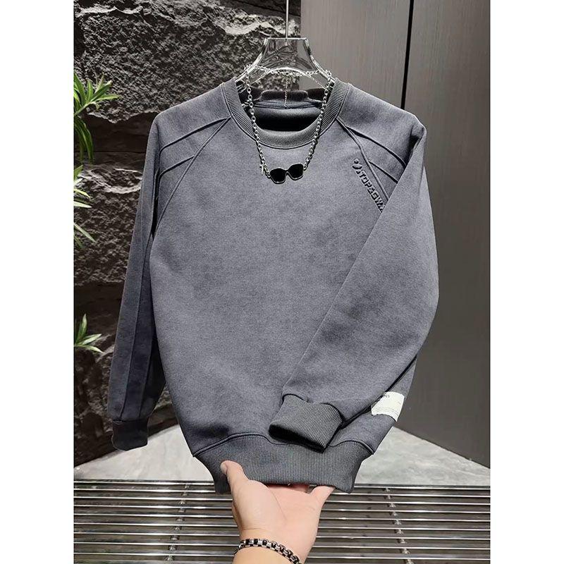 

Men s Trendy Patchwork Letter Embossed Sweatshirt - Autumn/Winter Fashion, Casual Round Neck Versatile Top M темно-сірий
