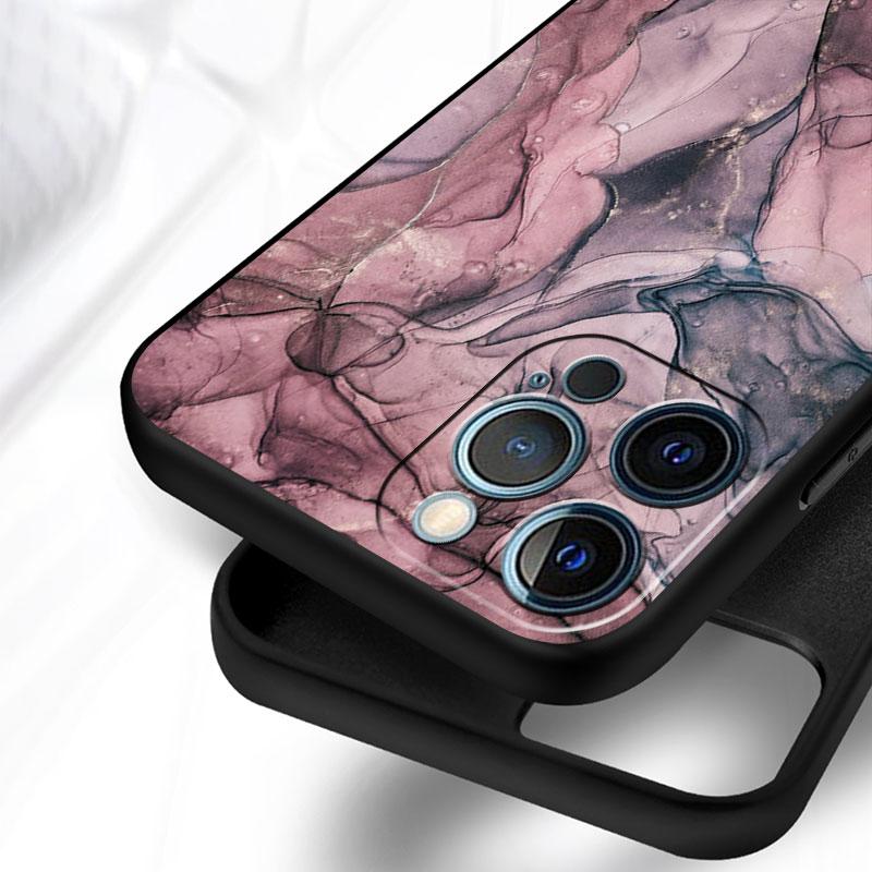Case For Apple iPhone 11 13 12 14 Pro 7 Plus XR X XS Max 6 6S 13Pro SE 2022 Black Silicone Phone Funda Marble Pattern