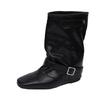 6Cm~ Autumn And Winter Maillard Pile Short Boots Women'S Inner Height Increasing Square Head Folds Skinny Boots Thick Heel Retro