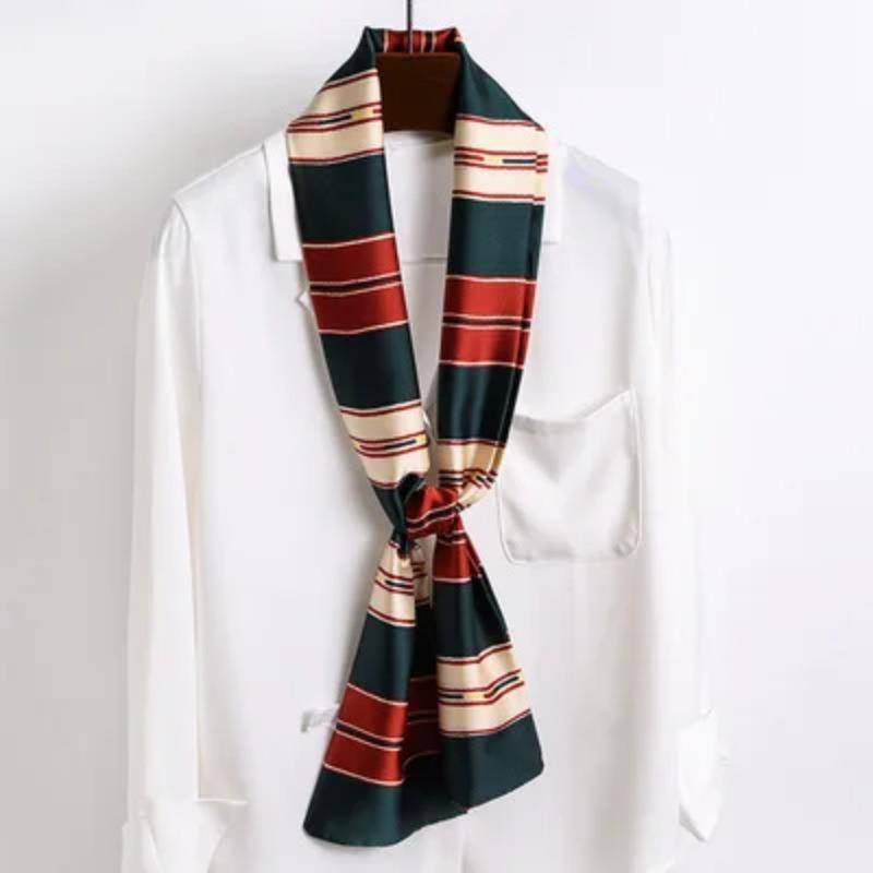 Hijab Real Long Silk Women Print Elegant Neck Scarves Hair Head Ribbon Tie Bag Handle Decoration Foulard Collar Kerchief