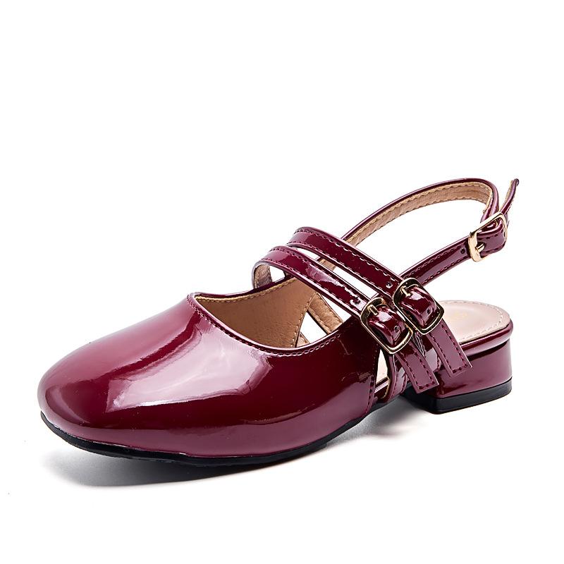 Girls' Princess High Heels2026New Performance Dress Retro Square-toed Shallow Buckle Strap Open-back Mary Jane Shoes