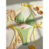 Women's Bikini Split Printed Push Up Bra Tie Side Thong Swimwear Fashion Mesh Patchwork Triangle Lace-up Thong Bathing Suits
