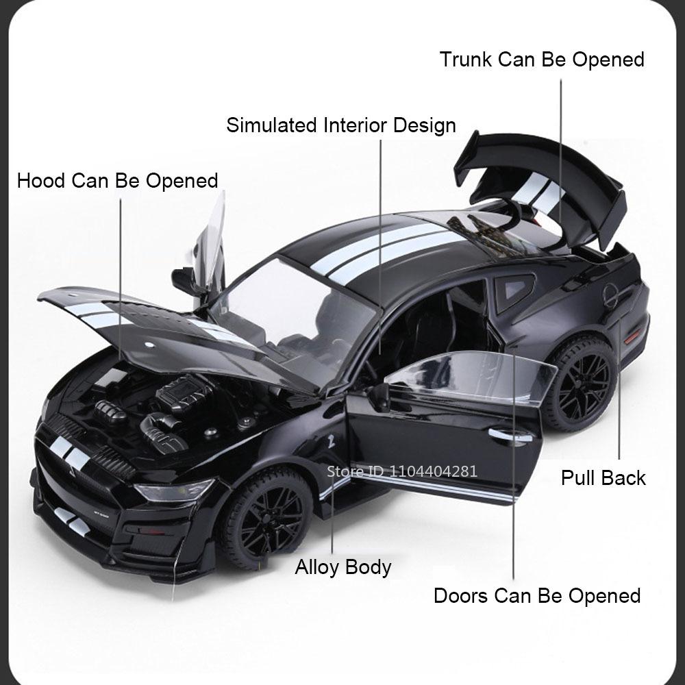 1:18 Mustang Gt500 Accord Alloy Cars Diecast Models Toys 4 Doors Opened With Sound Light Pull Back Vehices Kids Birthday Present
