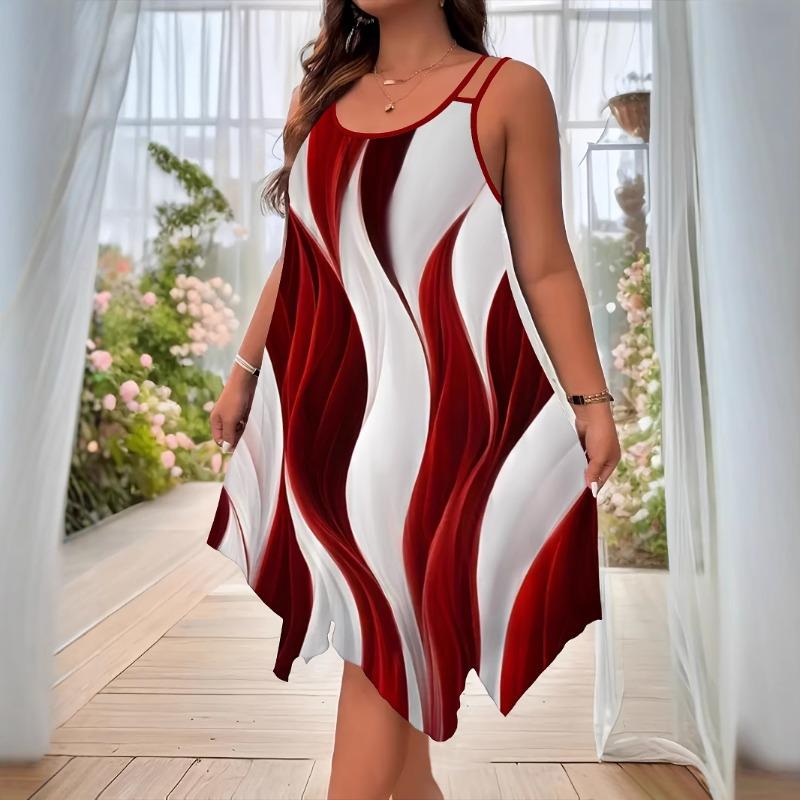 Summer Dress Women s Round-neck Sleeveless Bohemian-style Printed Loose Short Dresses Suitable Casual Vacation Women S красный