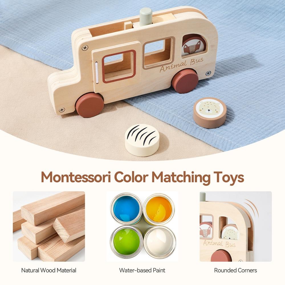 Montessori Baby Toys 12 18 Months Wooden Educational Toys Rolling Animal Bus Motor Skills Toys Basic Life skills Toys for Kids
