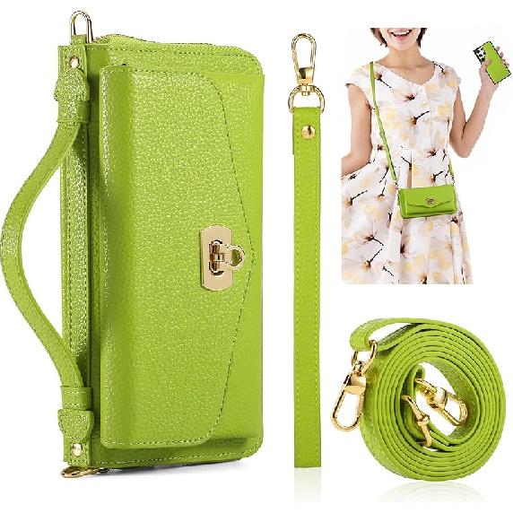 Crossbody Wallet Case for Samsung Galaxy S24 Ultra, Magnetic Detachable PU Leather Flip Phone Case with Card Holder RFID Blocking Wristlet Mirror