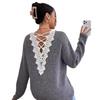 New Sexy Backless, Cut-out V-neck Pullover Long-sleeved Sweater with Lace and Sweater Patchwork for Women