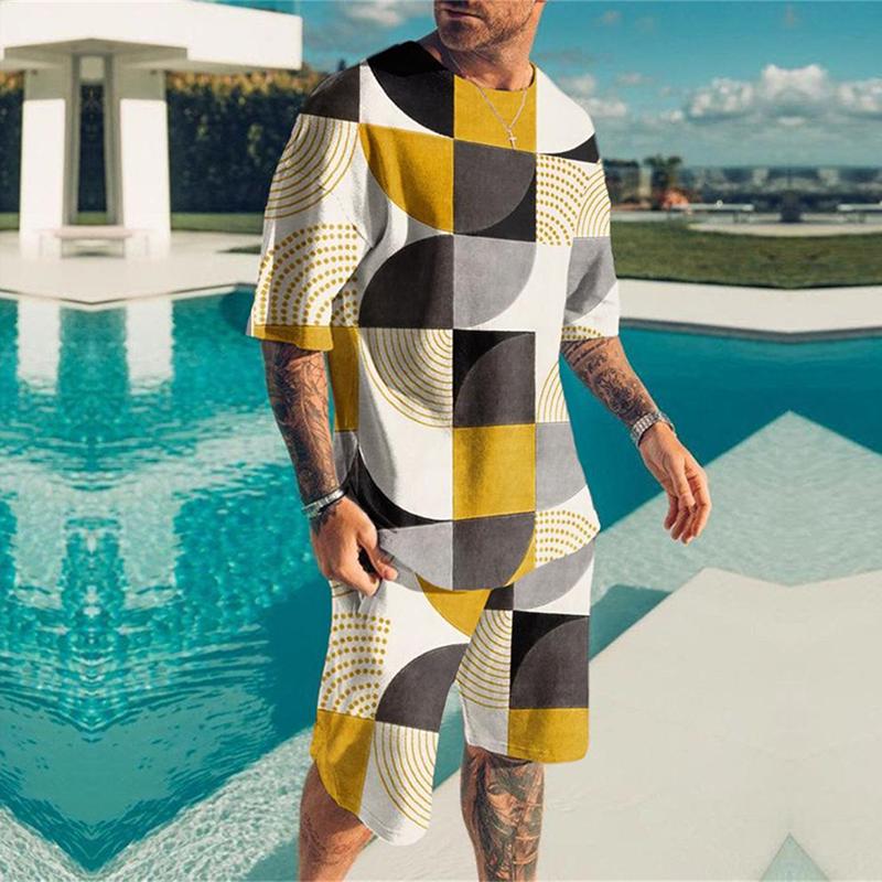 Buy 2022 Summer Men's Set Fashion Sportswear Printed Short Sleeve ...