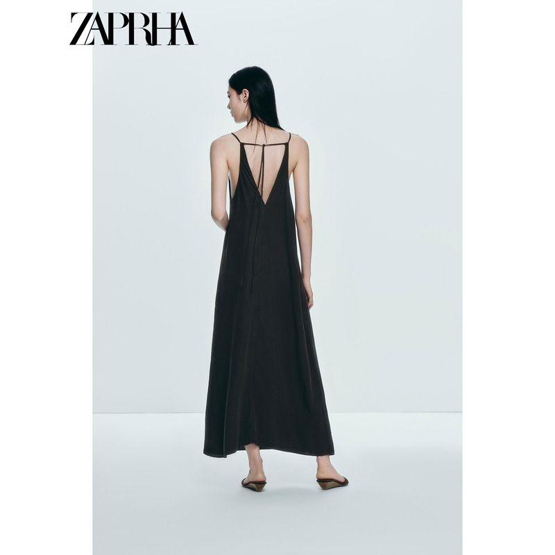Zaprha 2025 Summer New French Style Elegant Holiday Style Pleat Decorative Neck Collar Dress 6929187