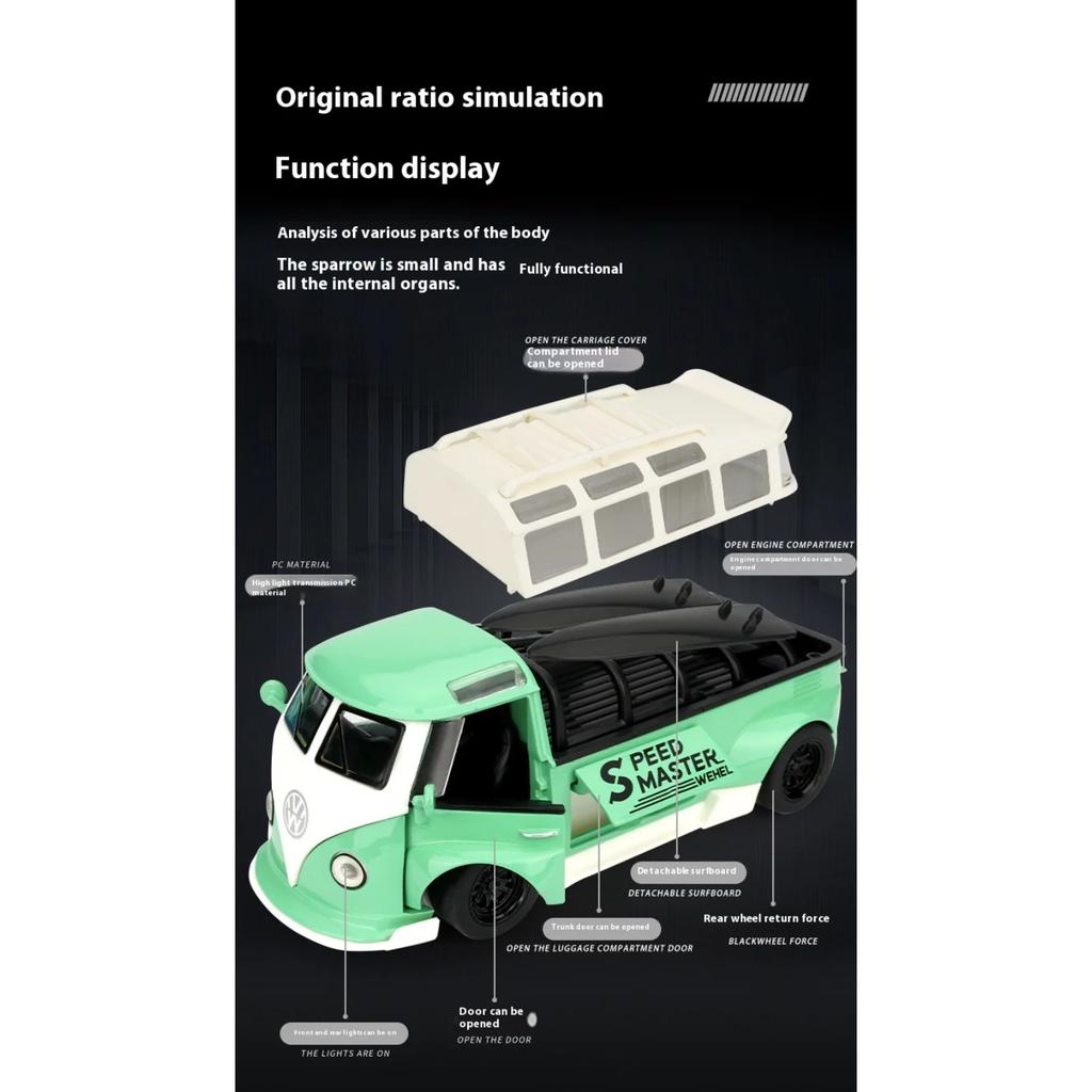 1/32 Volkswagen Bus T1 Modified Alloy Metal Diecast Car Model VW Collection Vehicle Kids Toy Car Holiday Gifts Box Present Scale