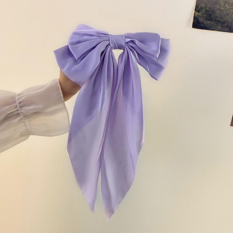 Elegant Bow Ribbon Hair Clip Fashion Simple Solid Satin Spring Clip Hair Pin Retro Headband with Clips Girls Hair Accessories