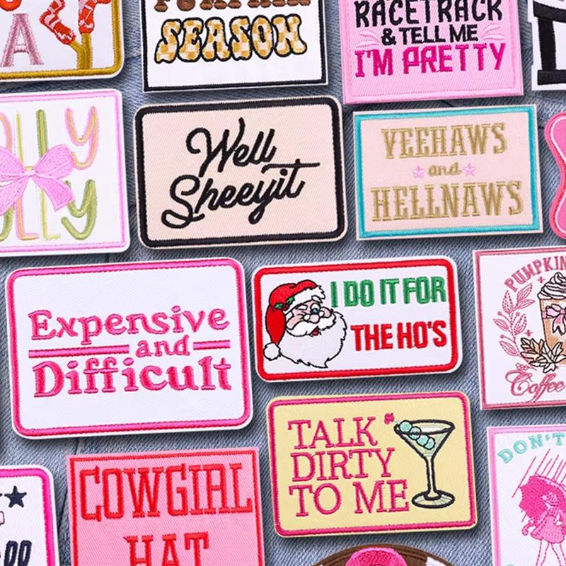 Hats Jeans Sew /Ironing Patch Square Cartoon Letter /Slogan Embroidered Diy Iron On Patches For Clothing Backpack Jackets Badges 