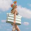 Striped Zipper Outer Bag for Outdoor Travel and Vacati, Waterproof and Sand Resistant Canvas, Cvenient Folding Beach Bag