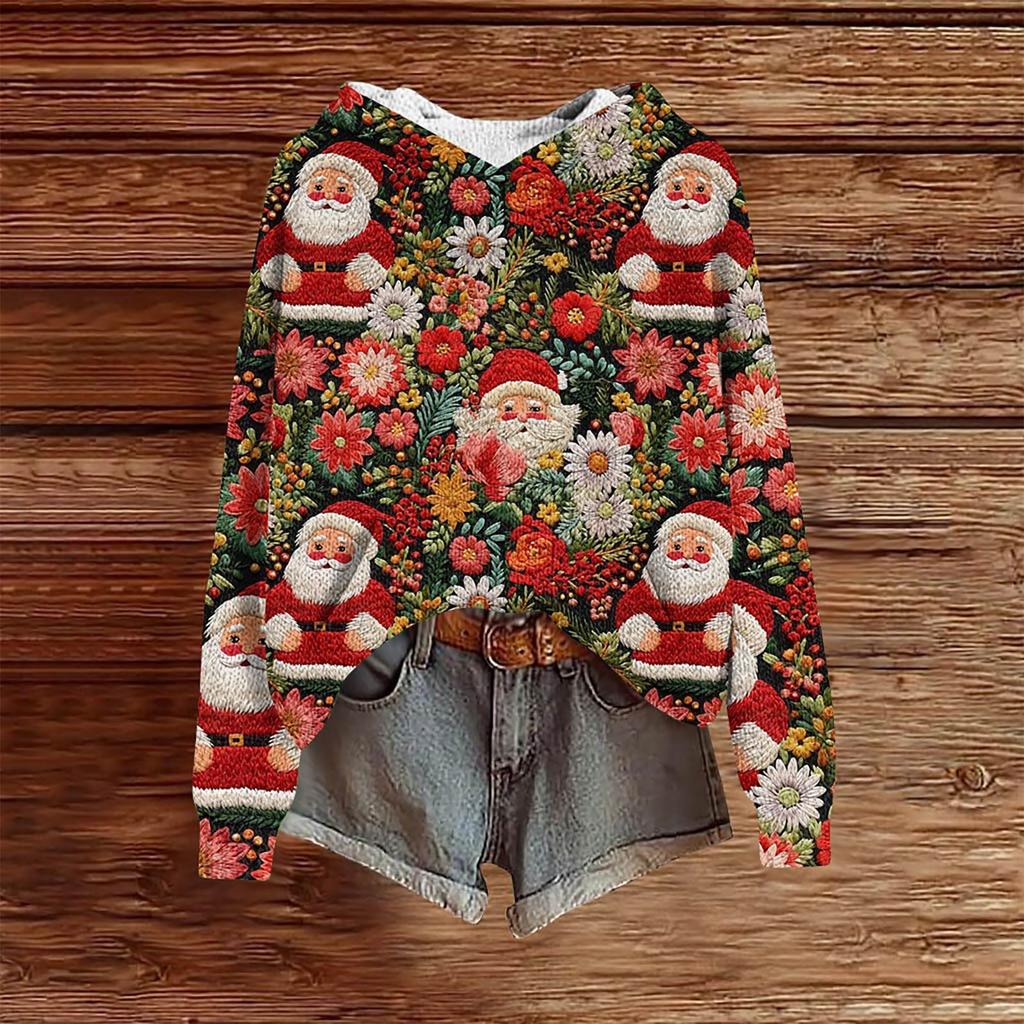 Christmas Sweatshirts For Women Knit Sweater Cute Shirt Fall Pullover Hooded Sweatshirt