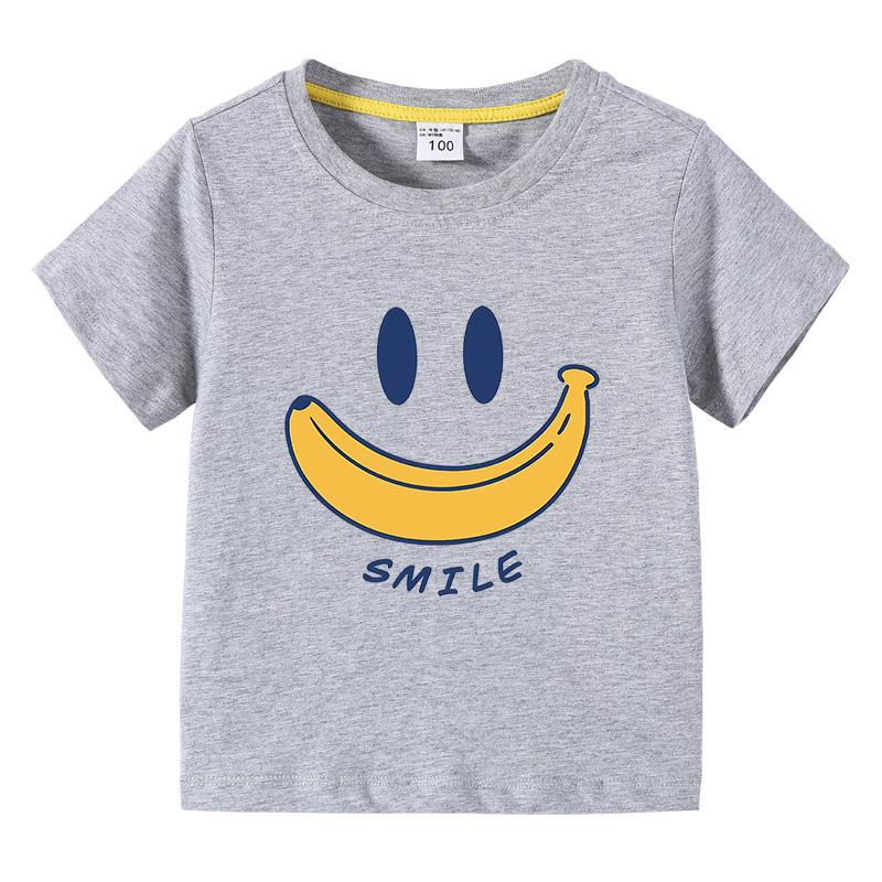 Cute Smiling Banana Kids Short Sleeve T Shirts Boys Girls Same Style Cartoon Casual Tees Comfortable Children Clothing