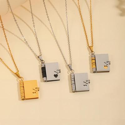 Engraved Titanium Steel Necklace - Fade-Resistant, Emotional Book Pendant, Women's Clavicle Chain Jewelry 