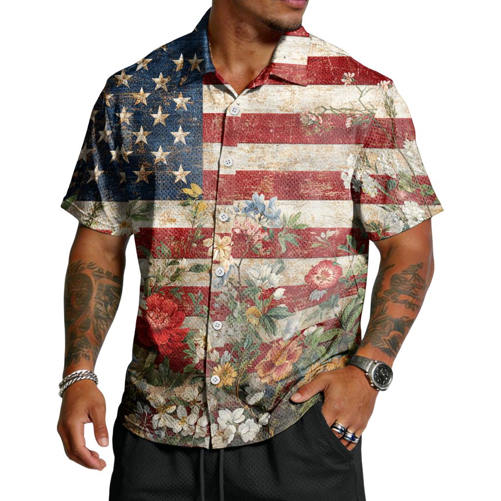 Men's Casual Independence Day Printed Lar Lightweight Breathable Short Sleeve Shirt