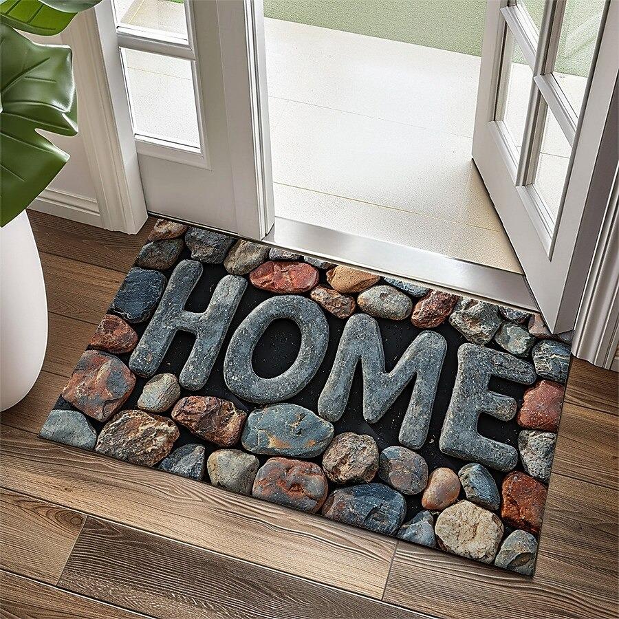 Stone Pattern Doormat Visual Trap Floor Mat Non Slip Cobblestone Design for Doorway Entryway Kitchen Indoor Outdoor Doormat