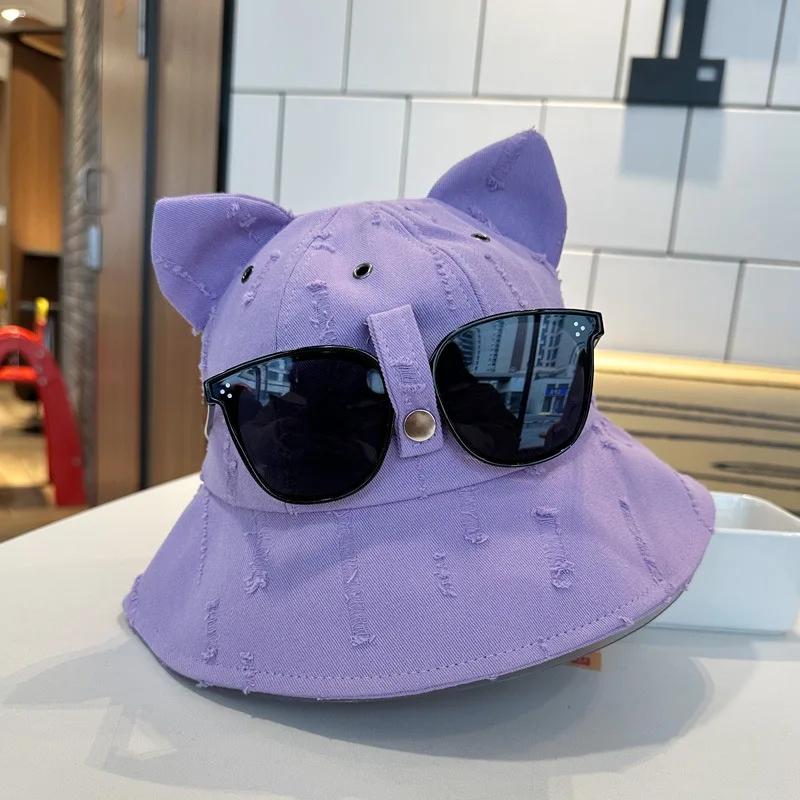 Bucket Hat With Glasses Women Spring Summer Sun Protection Fisherman Cap Cute Cartoon Fashion Panama Outdoor Bob Chapeau