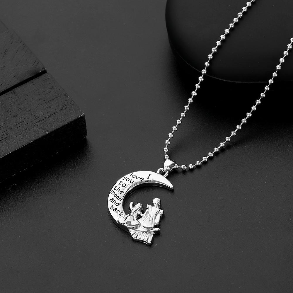 Funny Mom And Daughter I Love You To The Moon And Back Design Pendant Necklace Mother's Day Beads Chain Jewelry Gift